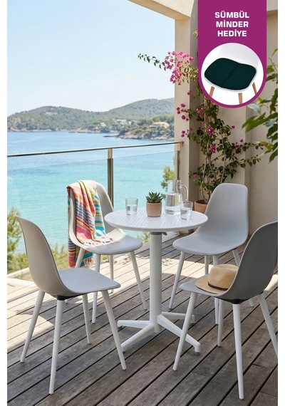 Vilinze Tilia Plastik Bahçe Balkon Bistro Seti Katlanır Masa 60 60 Cm 1+4 Set Gri