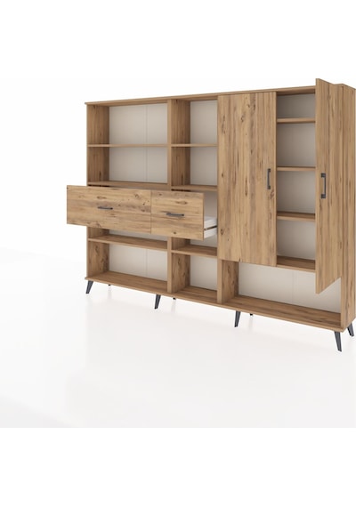 Arges Dolap 10 Raflı 2 Çekmeceli 2 Kapaklı 220x30x163 Çam-çam Çam-çam