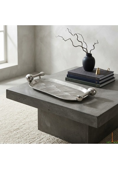 Mushroom Sılver Dekoratif Tepsi 46x20x6