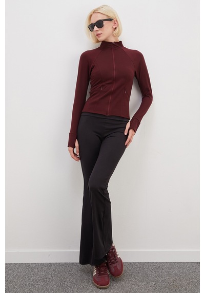 Fullamoda Parmak Geçirmeli Dalgıç Kumaş Slim Fit Ceket Mürdüm