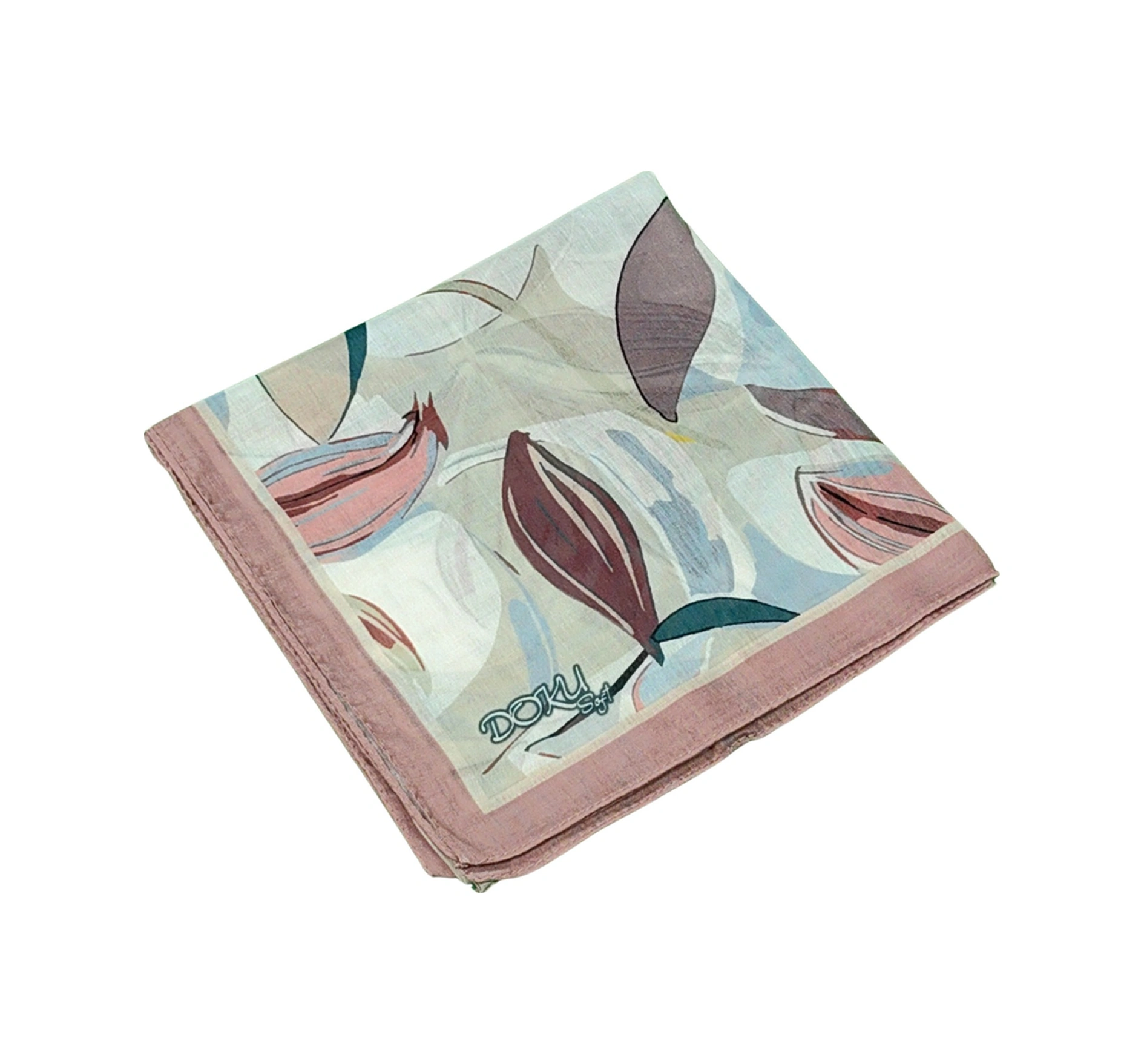 Mim Eşarp Ebruli Soft Pamuklu Çiçek Desenli Eşarp - 95x95 Cm Gül Kurusu
