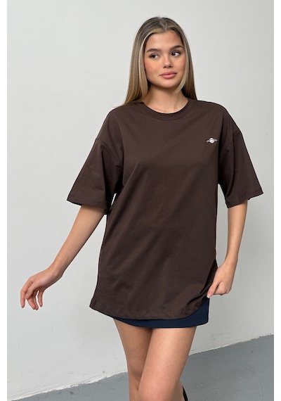 Giysa Kadın Filkete Aksesuarlı Pamuklu T-shirt Kahverengi - 26y 26508