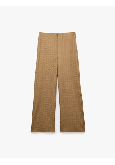 Koton Bürümcük Kumaş Yüksek Bel Bol Düz Paça Pantolon Kahverengi 6sak40109ek Kahve