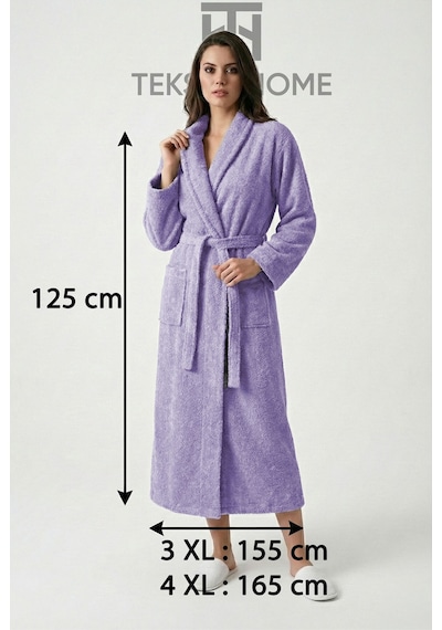 %100 Pamuklu Unisex Bornoz Şalyaka Cepli Büyük Beden 3xl 4xl Erkek Kadın Bornoz Lila
