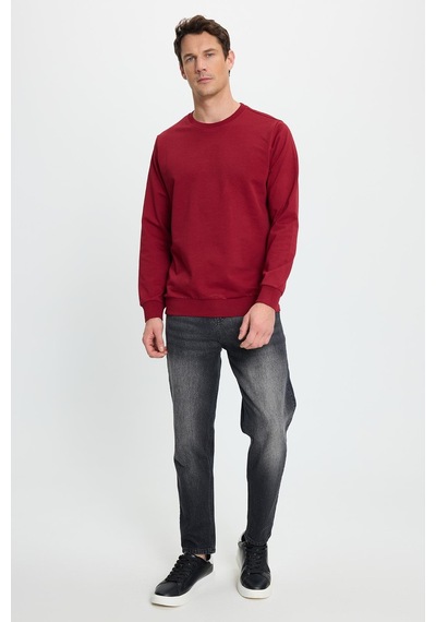 Tudors Erkek Relax Fit Rahat Kesim %100 Pamuk 2 İplik Bisiklet Yaka Bordo Sweatshirt -41523 Bordo
