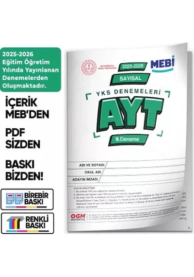 2026 Ösym Yks-tyt Meb Online Türkiye Geneli 9. Deneme Büyük Boy Renkli Baskı Ücreti