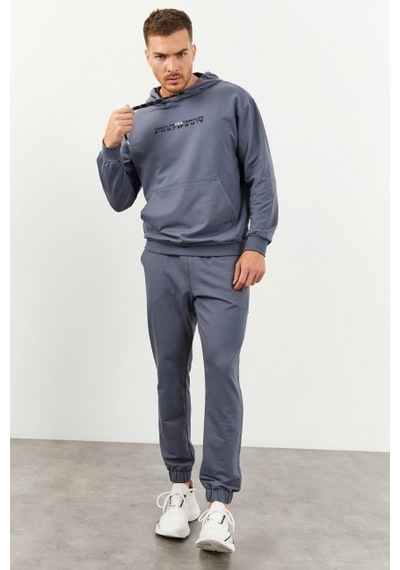 Tommy Life Petrol Kapüşonlu Kanguru Cep Lastik Paça Erkek Oversize Eşofman Takımı - 85117 Petrol