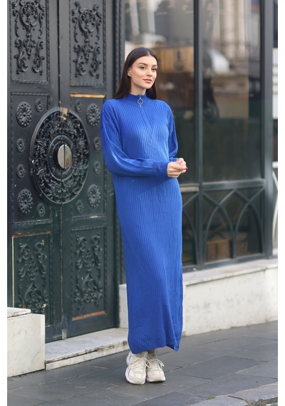 Bigdart 15839 Boydan Triko Elbise Saks Mavisi 001