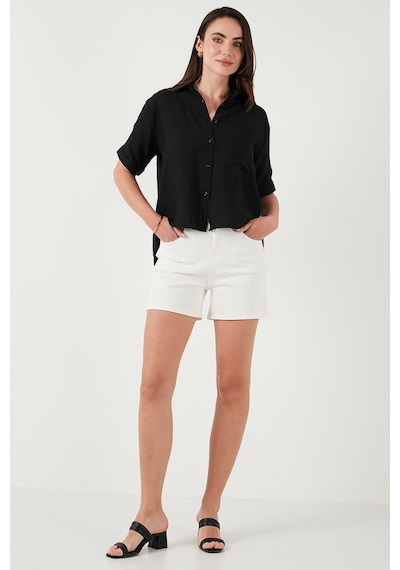 Lela Regular Fit Göğüs Cepli Kısa Kollu Bayan Gömlek 6779324 Siyah
