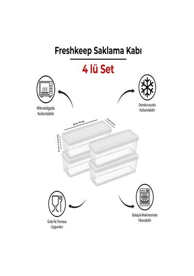 4'lü Saklama Kabı 1,3 Litre Derin Dondurucu Mikrodalga Uyumlu Ekru