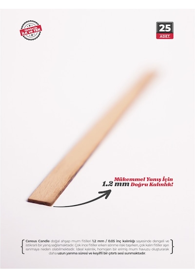 Ahşap Mum Fitili 7 Mm Genişlik Nikel Kaplama Çelik Taban + 3m Köpük Bant, 25 Li Set Cereus Ahşap