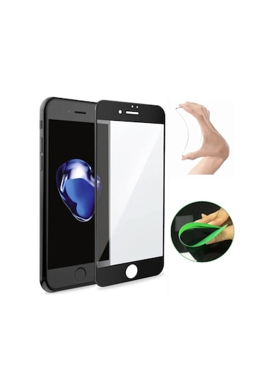 Apple Uyumlu   iPhone 6 Ekran Koruyucu Seramik Nano Cam Esnek Tam Full Kaplayan Kırılmaz Siyah