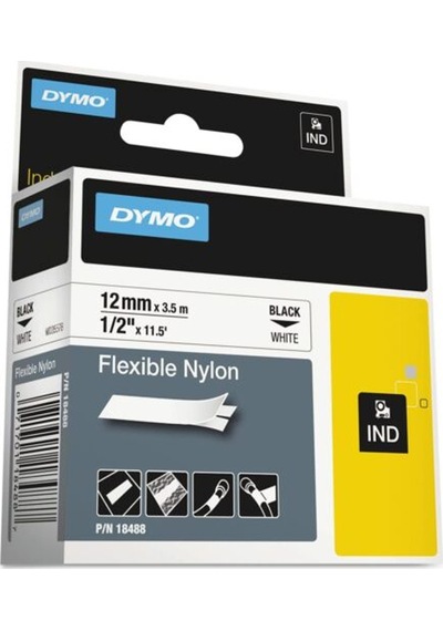 Dymo Rhinopro Esnek Naylon Şerit 12mmx3,5m Beyaz/siyah 18488 Diğer