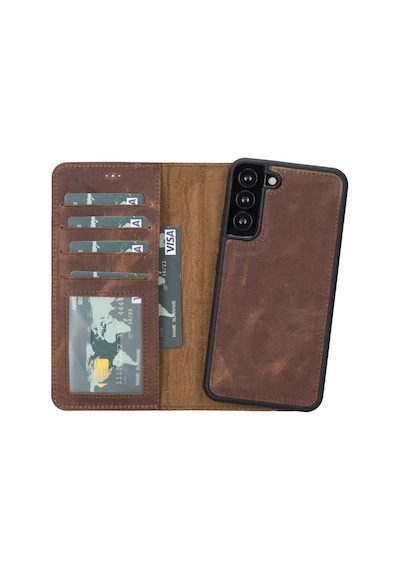Samsung Galaxy S22 Plus Uyumlu Deri Cüzdanlı Kılıf MWWN G2 Kahve