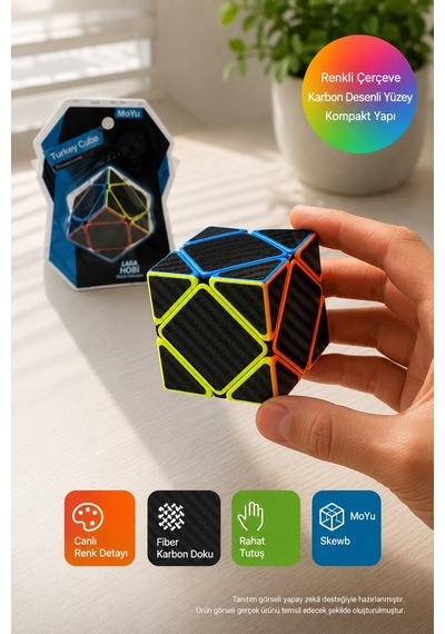 Moyu Skewb Zeka Küpü Mf8960 Fiber Karbon Desenli Renkli Eğitici Akıl Mantık Hobi Puzzle Oyunu 5,4 Cm