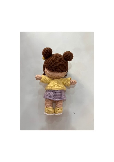 Afra Amigurumi El Örgüsü Bebek 20 Cm Tığ İşi Şirin Kıyafetli Hediyelik Oyuncak Bebek Sarı-lila
