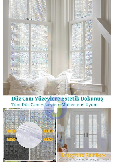 Technojet Statik Buzlu Desenli Cam Kaplama Filmi Duşa Kabin Ofis Balkon Dekorasyon Folyo 60cmx100cm Tk2016