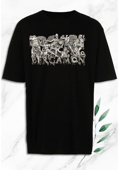 Flood Of Style Oversize Mitoloji Antik Kent Bergamon Baskılı Siyah Tişört