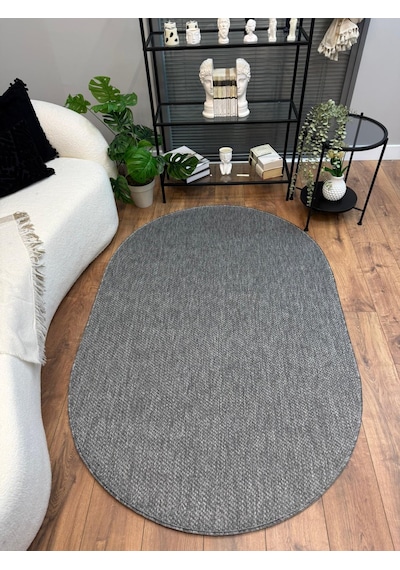 Elit 1017 Gri Sisal Hasır Görünümlü Modern Salon Oturma Odası Dört Mevsim Halı Antrasit Antrasit