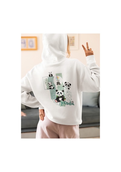 Stil X Sevimli Pandalar Baskılı Kadın Sweatshirt Beyaz-11