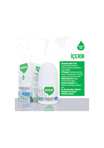 Siveno %100 Doğal Roll On Beyazlatıcı Etkili Deodorant Ter Kokusu Önleyici Bitkisel Leke Bırakmayan Vegan 50 ML