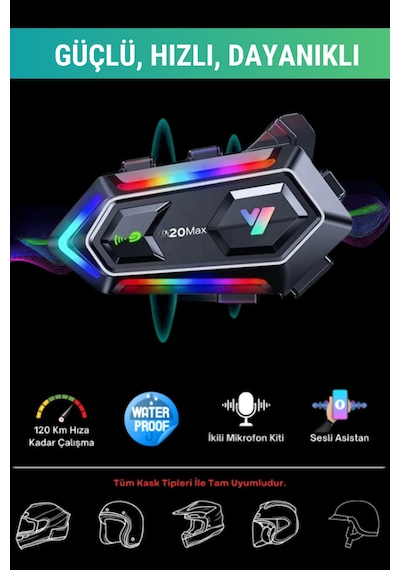 Y20 Max Telsiz Özellikli İki Kişi Bağlantılı 5.3 Motosiklet Kask Kulaklık Rgb Motorsiklet Interkom