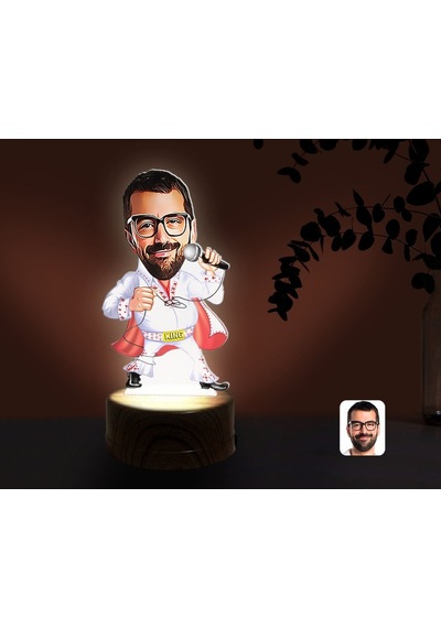 Kişiye Özel Elvis Presley Karikatürlü Dekoratif 3D Biblo Led Işık