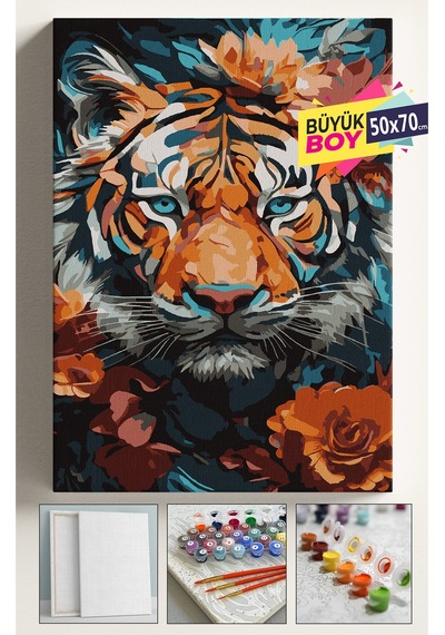 Sayılarla Boyama Seti Numaralı Tuval Fırça Boya Dahil Kasnaklı Set 50x70 Cm - Kaplan