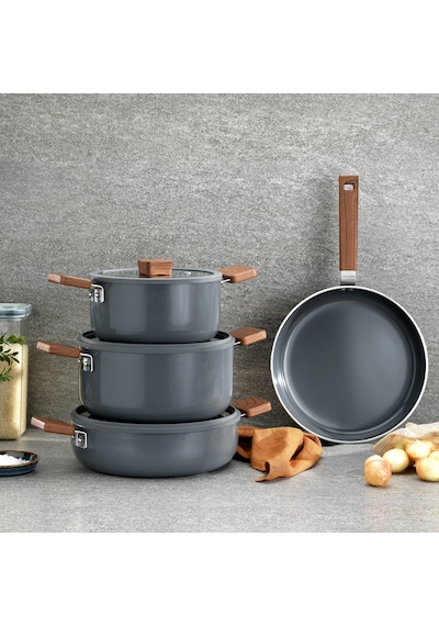 Schafer Ceramoni Seramik Tencere Seti 7 Parça-gri Gri