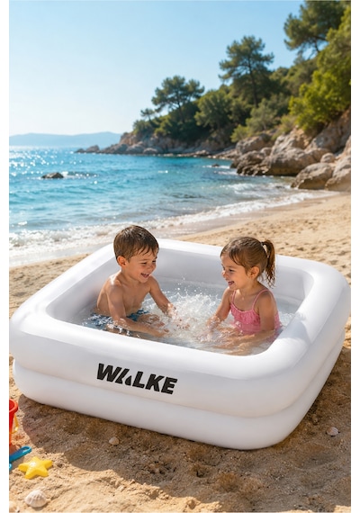 Walke Kare Şişme 86x86x25 Bebek Havuzu 2 Boğumlu Çocuk Havuzu Beyaz 14112
