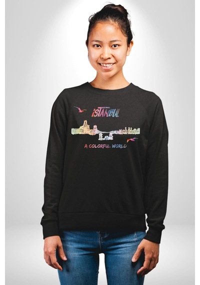 İstanbul Özel Tasarım Unisex Siyah Sweatshirt Siyah