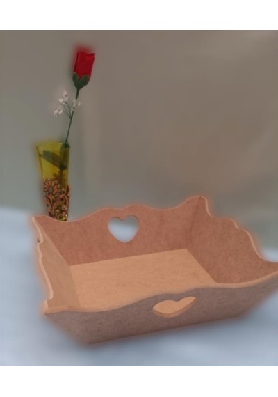Hobi Dekoratif Model Ekmek Tepsi Dalgalı Kenar Kalpli Ahşap Mdf El Yapımı Natural