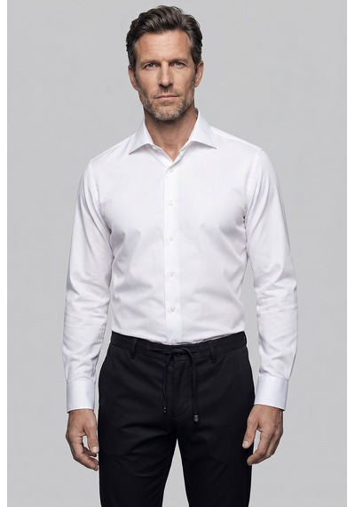 Bisse Beyaz Regular Fit Cepsiz Klasik Uzun İtalyan Yaka Saten Gömlek Gmkls252184 D01