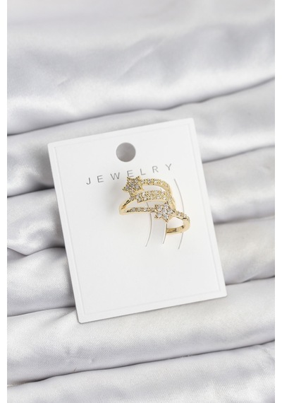 Gold Renk Zirkon Taşlı Yıldız Model Kıkırdak Earcuff Küpe Açık Gold
