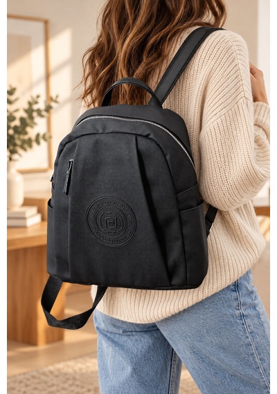 Siyah 6026 Orijinal Just Polo Kadin 9 Bolmeli Orta Boy Sirt Cantasi 31x29 Cm Düz Siyah