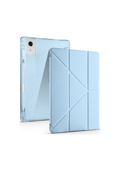 Lenovo Idea Tab Plus 12.1 2025 Tb361fu-tb361zu Uyumlu Kalem Bölmeli Dönebilen Üçgen Standlı Tri Folding Tablet Kılıfı - Mavi - T42077