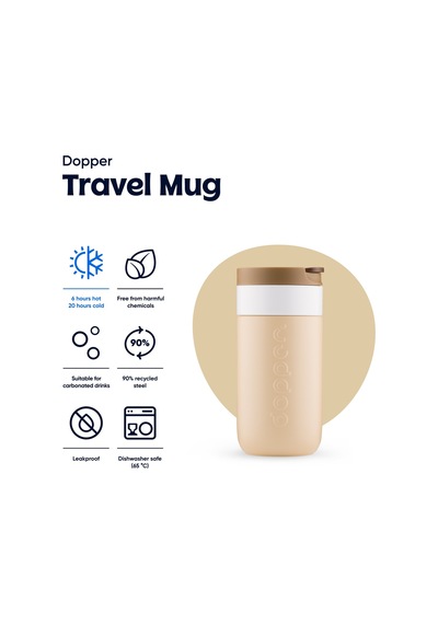 Dopper Travel Mug Yalıtımlı Termos Bardak 300 Ml - Toprak Kahvesi Açık Kahve / Beyaz