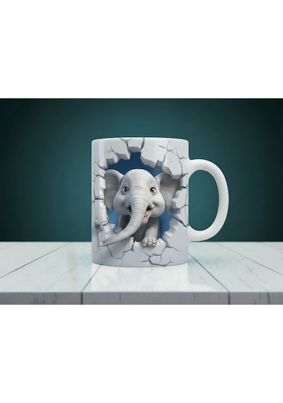 Baskılı Kupa Bardak 3d Fil Baskılı Beyaz