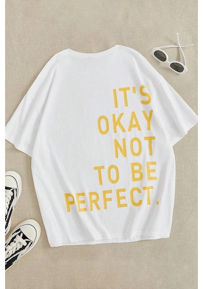 Unisex It's Okay Baskılı Tasarım Tshirt Beyaz