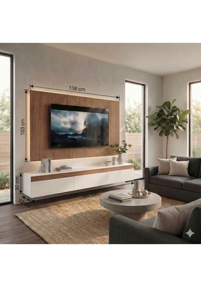 Purelıne Ledli Duvar Tv Ünitesi 140 Cm Ceviz Beyaz Beyaz-ceviz 160 Cm