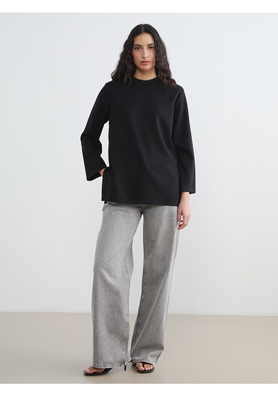 Lcw Modest Siyah Bisiklet Yaka Soft Touch Kadın Sweatshirt Tunik