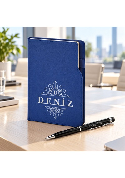 Bk Gift Kişiye Özel 374 Termo Deri Tarihli Ajanda & Siyah Touch Pen Tükenmez Kalem-16 Lacivert Akdnz-bitmeyencom38552 3057 Bk Gift