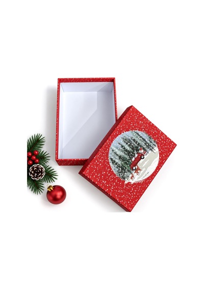 Yılbaşı Hediye Kutusu 27x19x7 Cm Noel Temalı Kapaklı Hediye Kutusu Dayanıklı Karton, Varak Detaylı Yeni Yıl Hediye Paketi Kutusu Model 1 Cok Renkli