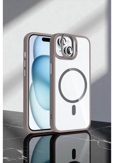Apple İphone 15 Kılıf Standlı Ve Kamera Lens li M-safe Şarj Özellikli Sararmaz Kılıf