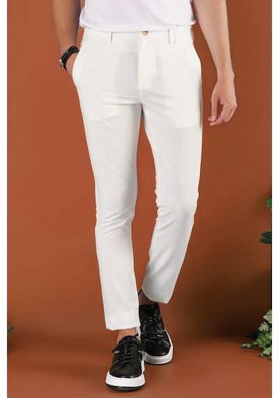 Efor Slim Fit Beli Lastikli Gofre Kumaş Ekru Spor Pantolon P 1126 Ekru