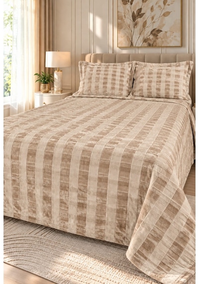 Kapreo Home Hennesey 3 Parça Comforter Yorgan Yatak Örtüsü Seti Çift Kişilik 240x260 Açık Kahverengi