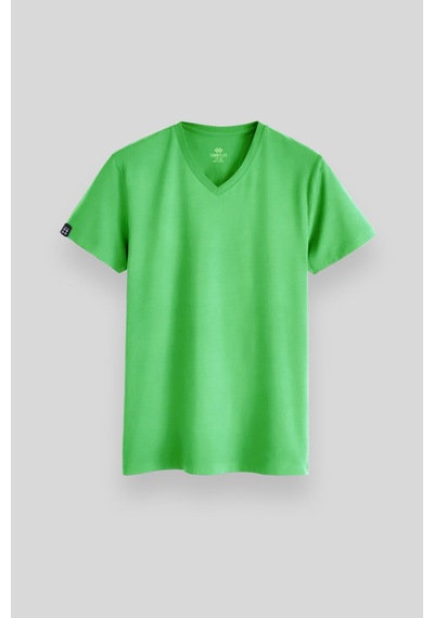 Tommylife Neon Yeşil Basic Kısa Kol Standart Kalıp V Yaka Erkek T-shirt - 87912 Neon Yeşil