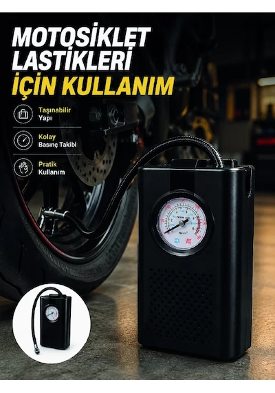 Araç Lastik Şişirme Pompası Taşınabilir Analog Basınç Göstergeli Hava Kompresörü 1
