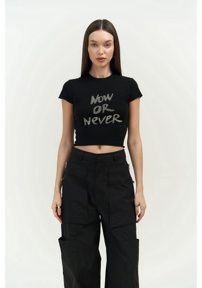 Mai Collection 2725 - Now Or Never Siyah Penye Crop Siyah