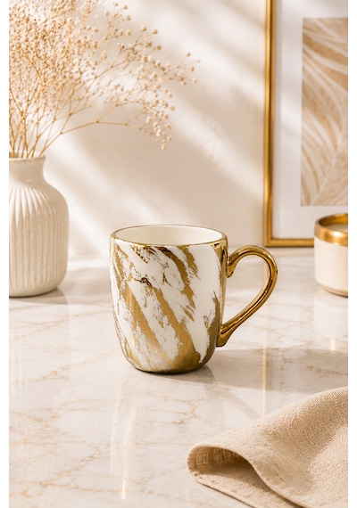 2 Li Porselen Gold Detaylı Yaldızlı Kırçıl Kupa Bardak 220ml